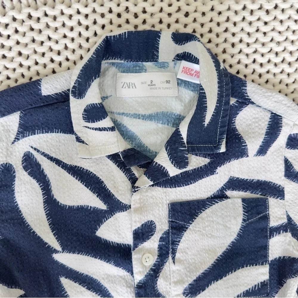 Zara Tropical Navy Blue Print Shirt and Shorts Toddler Set Size 2T
